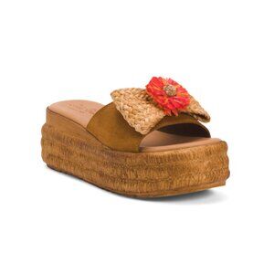 CARLO PERA Whiskey Made In Italy Suede Band Sandals With Raffia Bow